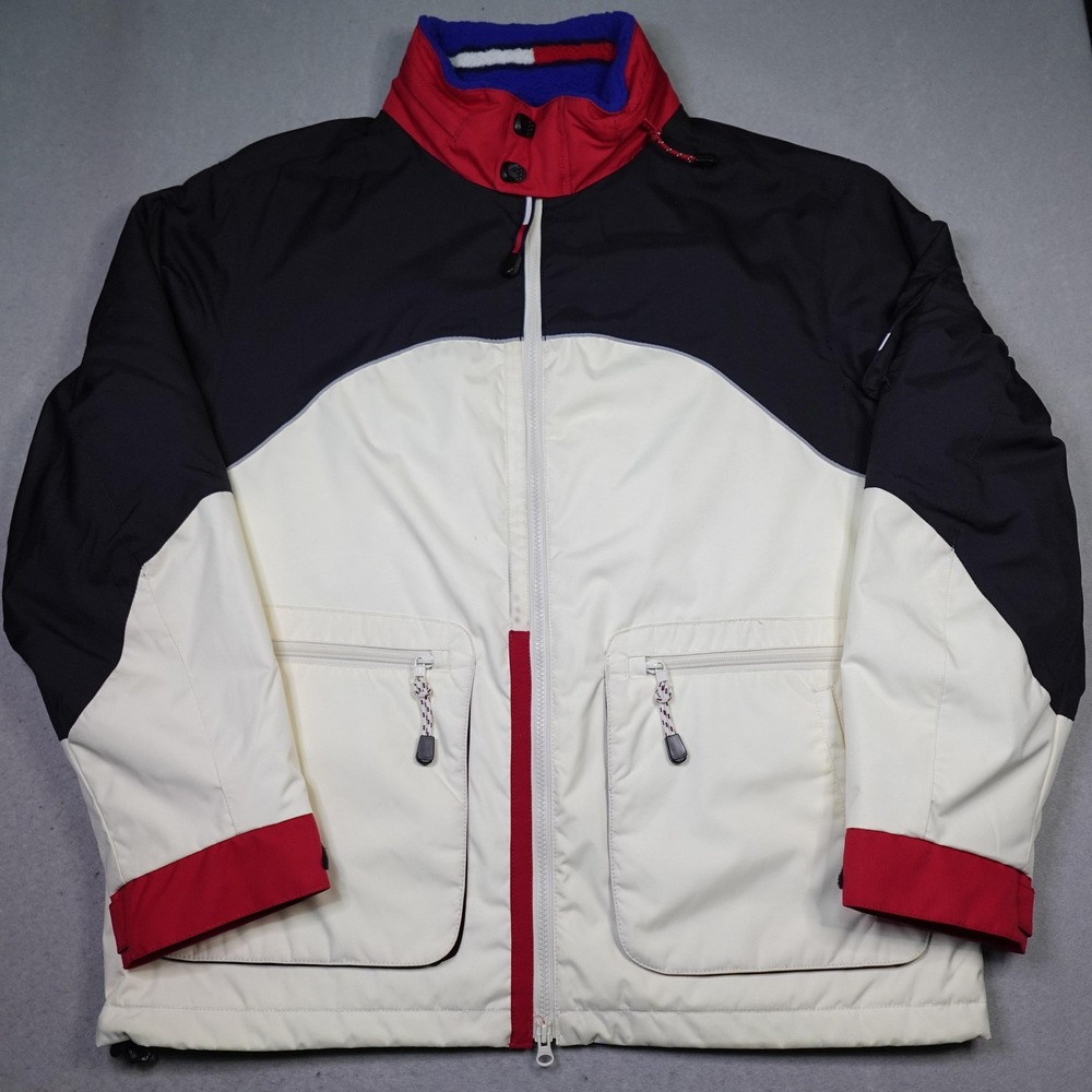 Vintage Tommy Hilfiger Jacket Mens Large White Black Red Coldstop Snow Ski 2000s